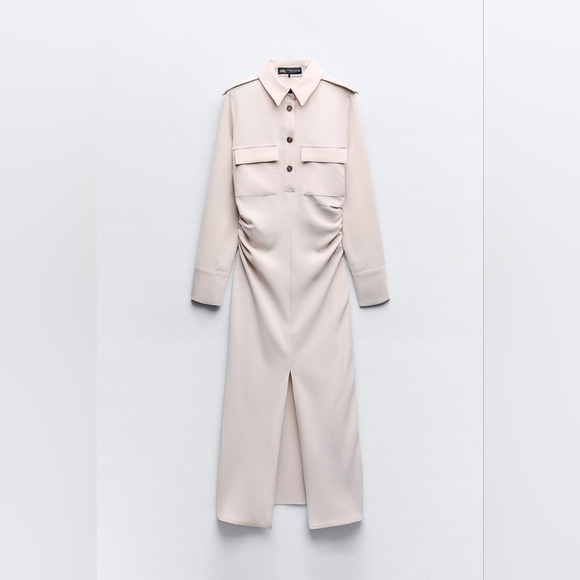 ZARA DRAPED WAIST MIDI DRESS - Picture 6 of 11